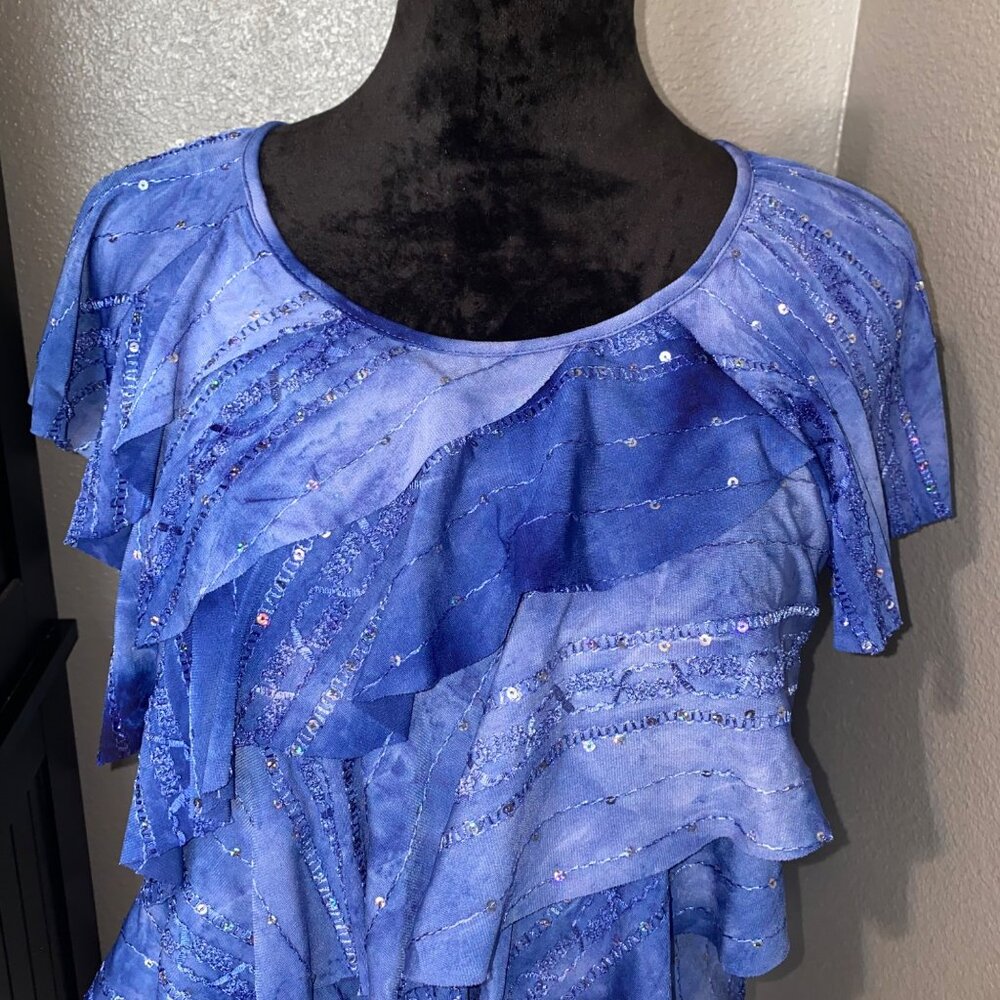 Simplicity By Azul Blouse Women's Small Blue Ruffles Sequins Y2K Glam Fairycore - Picture 3 of 9